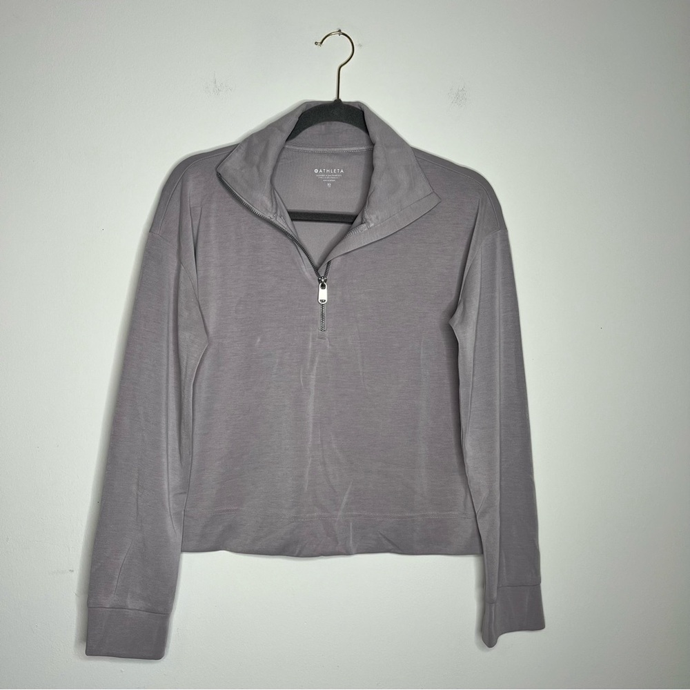 Athleta Size XS Gray Seasoft Quarter Zip Sweatshirt Double Knit Cozy Loungewear